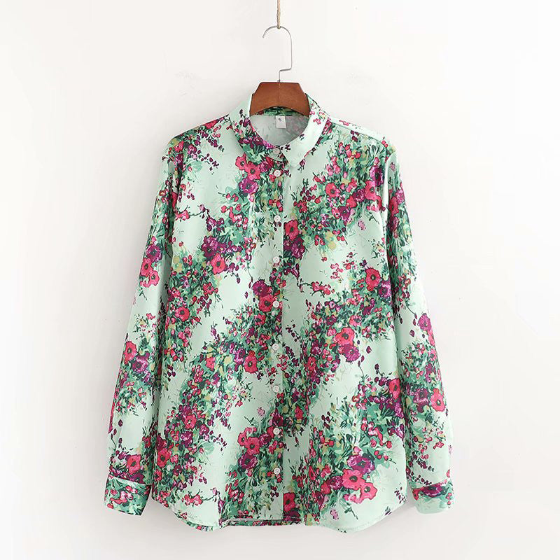 European And American Style Floral Fashion Casual Elegant Shirt Top