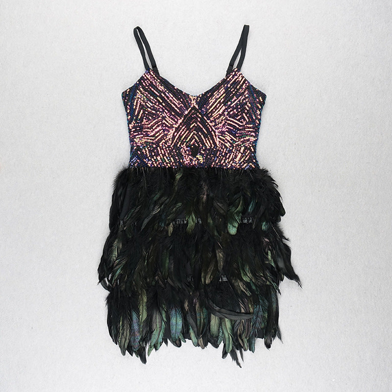 Fashion Suspenders Sleeveless Tight Sequins Dress