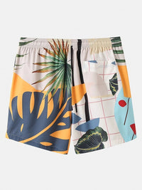 Men's Casual Loose Beachwear Leaf Print Short Sleeve Suit