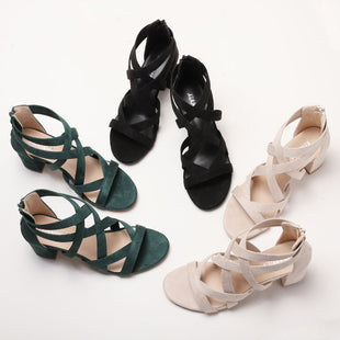 Chunky Heel Rhinestone Rome Classy High Heels