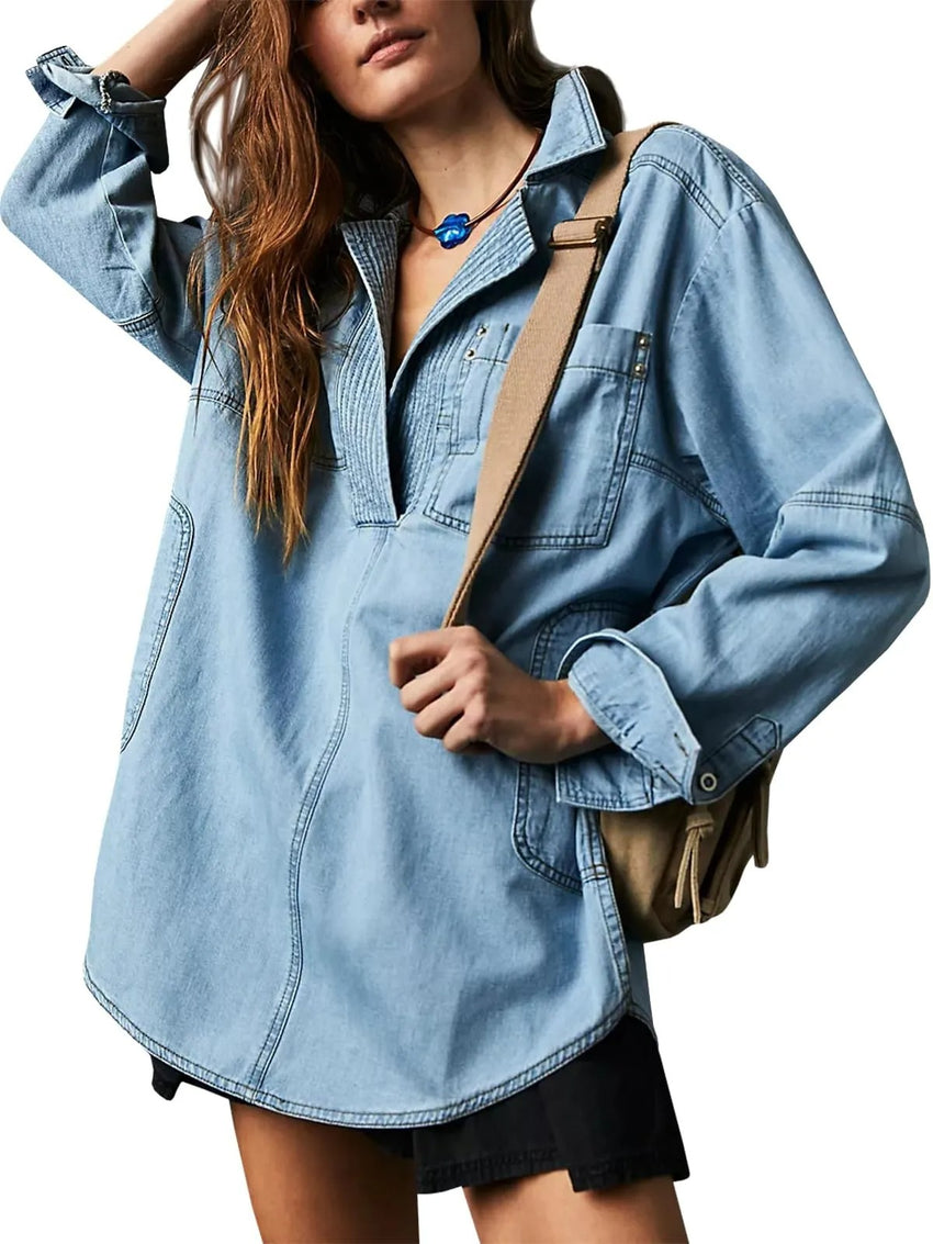 Lapel Casual Slimming Shirt Denim Coat