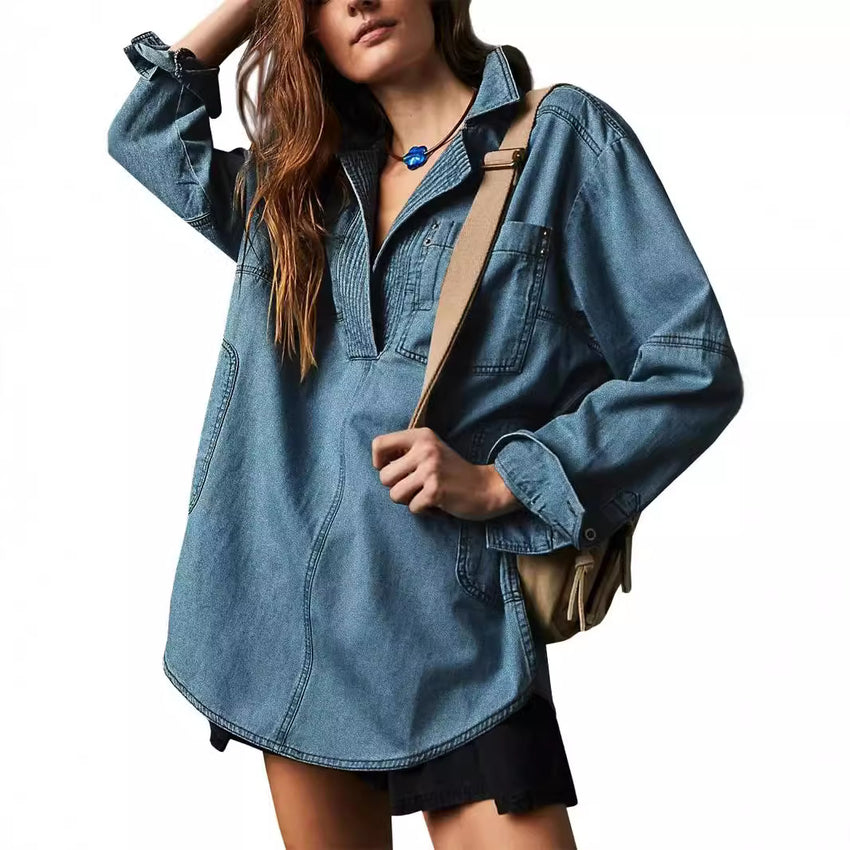 Lapel Casual Slimming Shirt Denim Coat