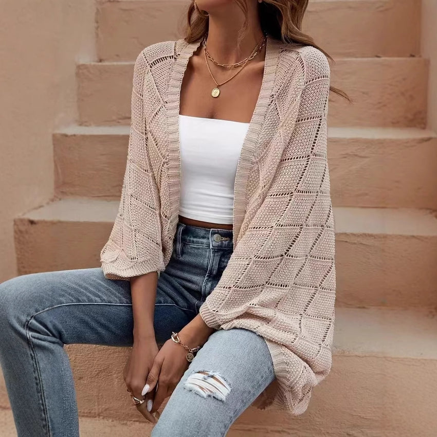 Plus Size Women's Hollow Knitted Fashion Cardigan Top