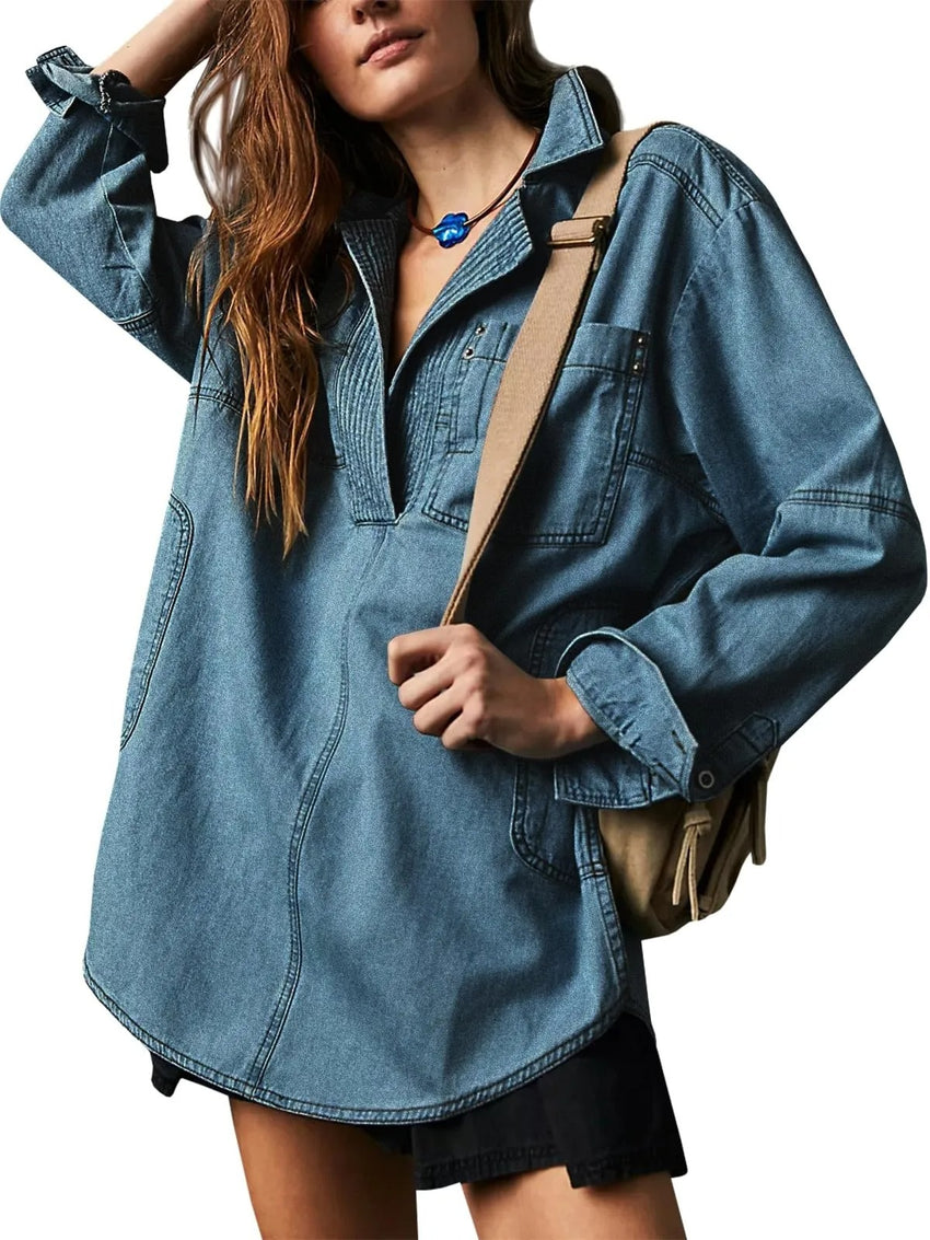 Lapel Casual Slimming Shirt Denim Coat