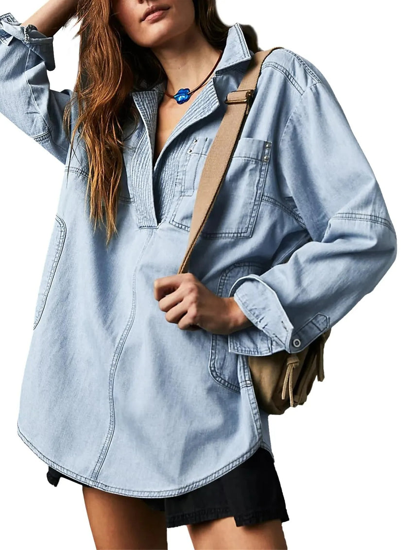 Lapel Casual Slimming Shirt Denim Coat